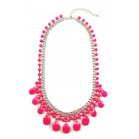 Neon Pink Teardrop Resin Stone Statement Necklace